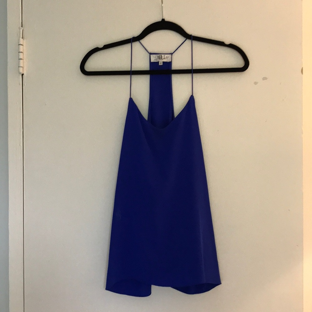 Tibi Blue Silk Racerback Tank Shell